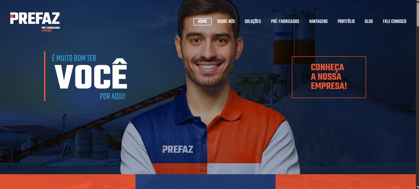 Página inicial do site da Prefaz, fabricante de pré-fabricados de concreto